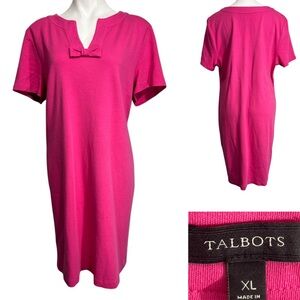 Talbots dress sz XL pink short sleeve bow accent knee length 100% cotton